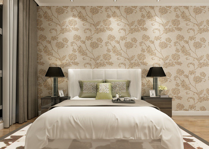 Khaki Color 3D Floral Wallpaper for Wall Decoration / PVC  Wall Coverings